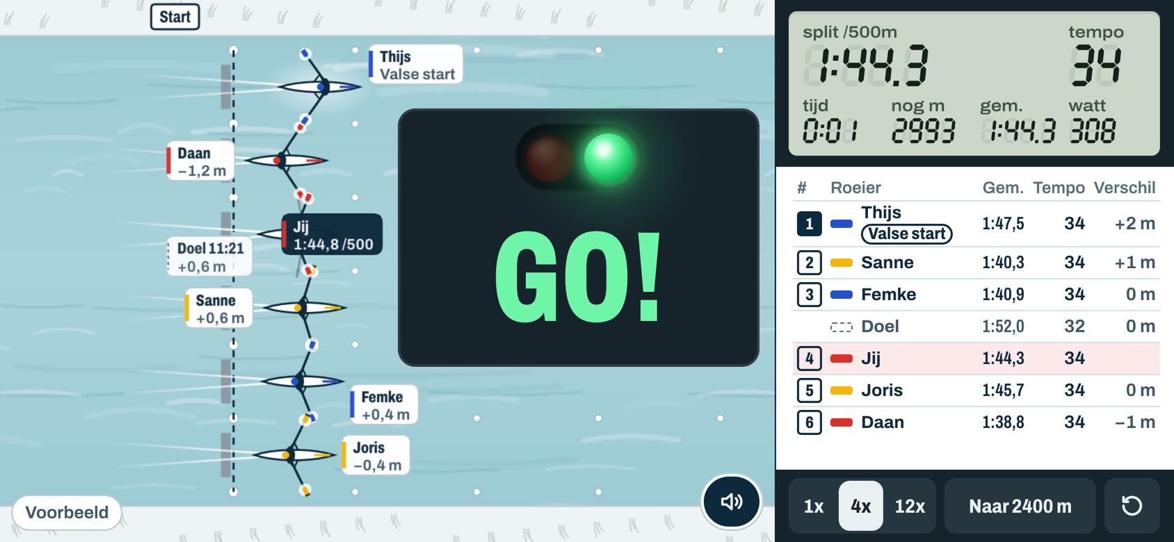 The start light turns green with the word GO